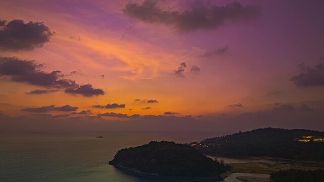 aerial hyperlapse view scenery sky in twilight above Kala island Layan beach Phuket.
stunning sky at twilight at Kala island is at the endwise of Layan beach
Scene of Colorful romantic sky background.