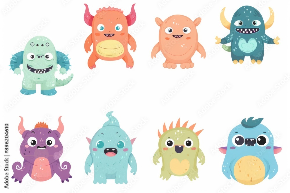 Canvas Prints A group of colorful cartoon monsters displaying different emotions and facial expressions