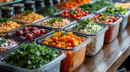 Obraz premium High-definition photo of a healthy meal prep, fresh ingredients, clean eating concept, 