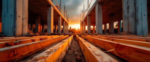 A Fish-Eye Lens View Of A Building Site, Capturing The Dynamic Activity And Vast Scope Of Construction