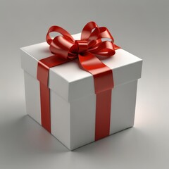 Obraz premium 3D rendering of a beautiful, bright, detailed gift box with ribbon gift wrapping on a white background 