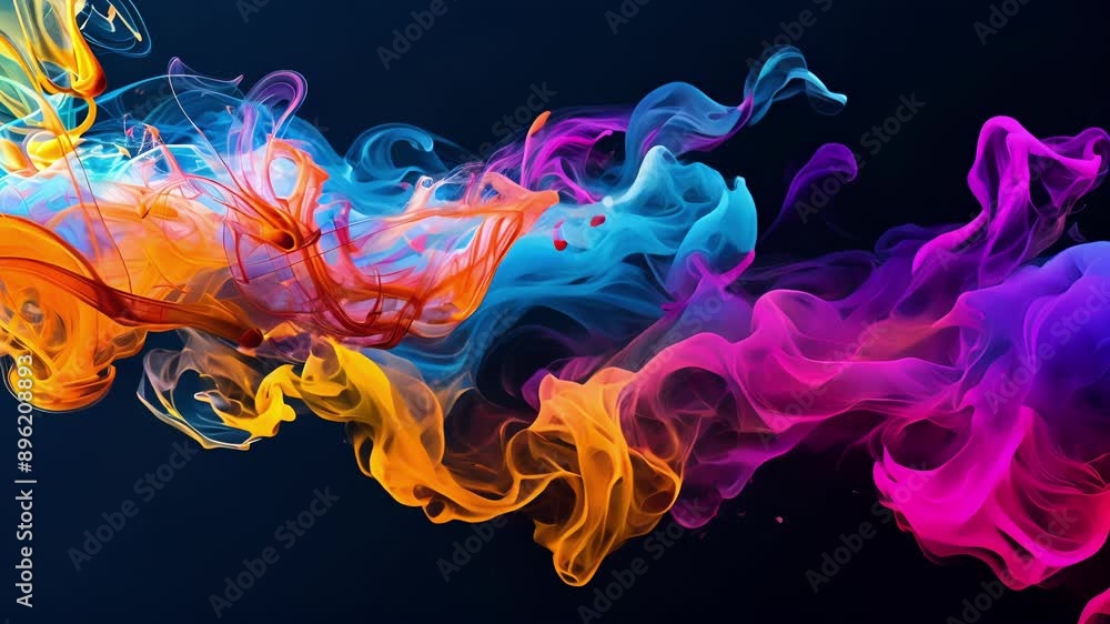 Poster A collection of abstract art prints showcasing the unpredictable and everchanging patterns of fluid smoke with bold splashes of color against a black background.