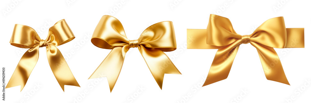 Poster Elegant golden decorative ribbon bows png set