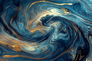 Blue and green floral motifs on a navy blue and silver fluid art wallpaper