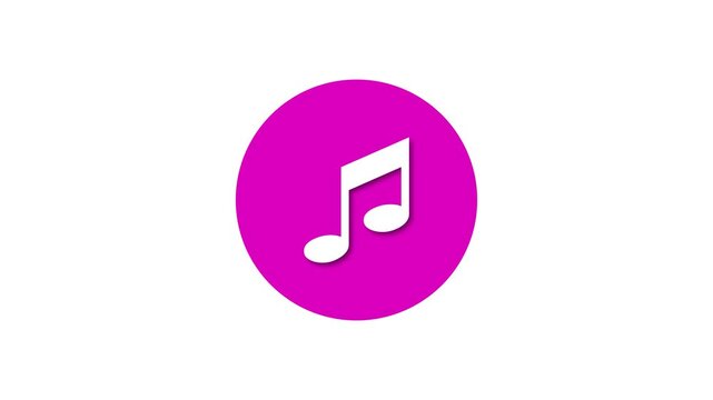 Musical note icon pink color simple shape circle animation white background