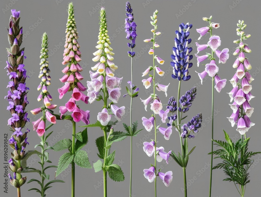 Poster a row of flowers with different colors and shapes. the flowers are arranged in a way that they look 