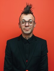 Obraz premium A man with mohawk hair smiles at the camera