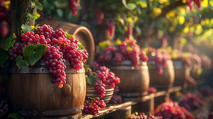 A hyper-realistic photograph of the wine production process, grape cultivation, winery, and wine fermentation, 8K resolution, shot on professional DSLR camera, shallow depth of field, tack-sharp 