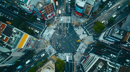 Aerial View of Busy City Intersection with