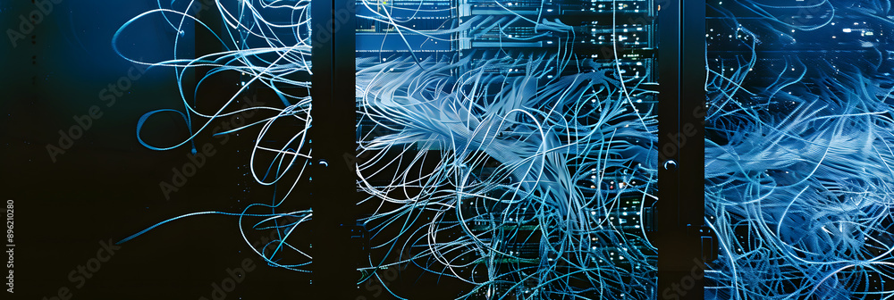 Poster server rack with network wires elements