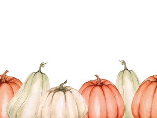 Watercolor beautiful border with various different colors. Orange, green and beautiful tiger. Print for autumn design and form, card, package.