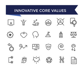 Innovative Core Values Icon Set with editable stroke collection for web and ui. Line icons pack. Vector illustration.