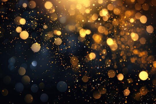A blurred image of gold lights shining against a dark background