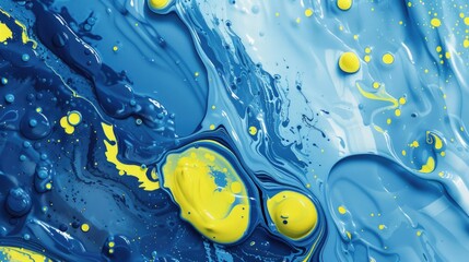 A detailed view of a vibrant blue and yellow artwork