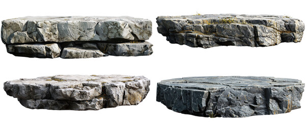 Collection of textured rock slabs showcasing natural patterns and colors, ideal for landscaping, design, and nature projects.