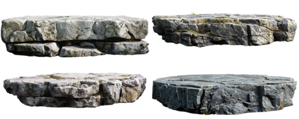 Collection of textured rock slabs showcasing natural patterns and colors, ideal for landscaping, design, and nature projects.