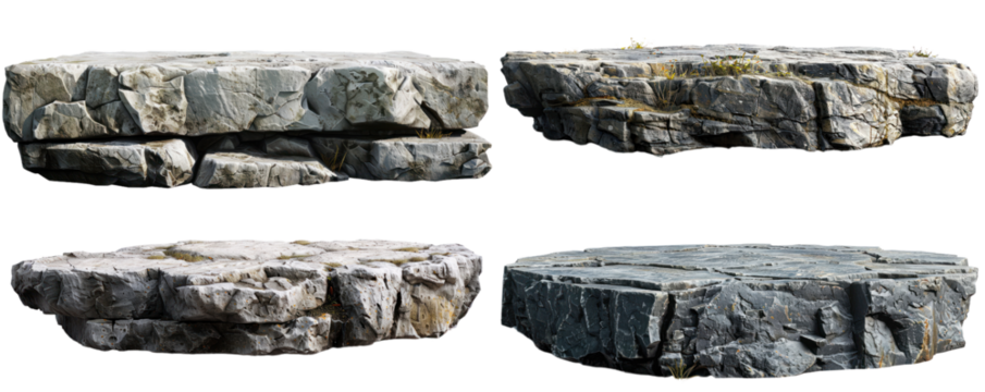 Collection of textured rock slabs showcasing natural patterns and colors, ideal for landscaping, design, and nature projects.