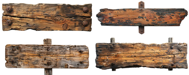 Fototapeta premium Set of rustic wooden planks showcasing unique textures and colors, ideal for backgrounds or signage.