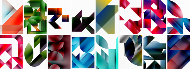 Set of abstract minimal geometric backgrounds with lines, circles and triangles. Vector Illustration For Wallpaper, Banner, Background, Card, Book Illustration, landing page