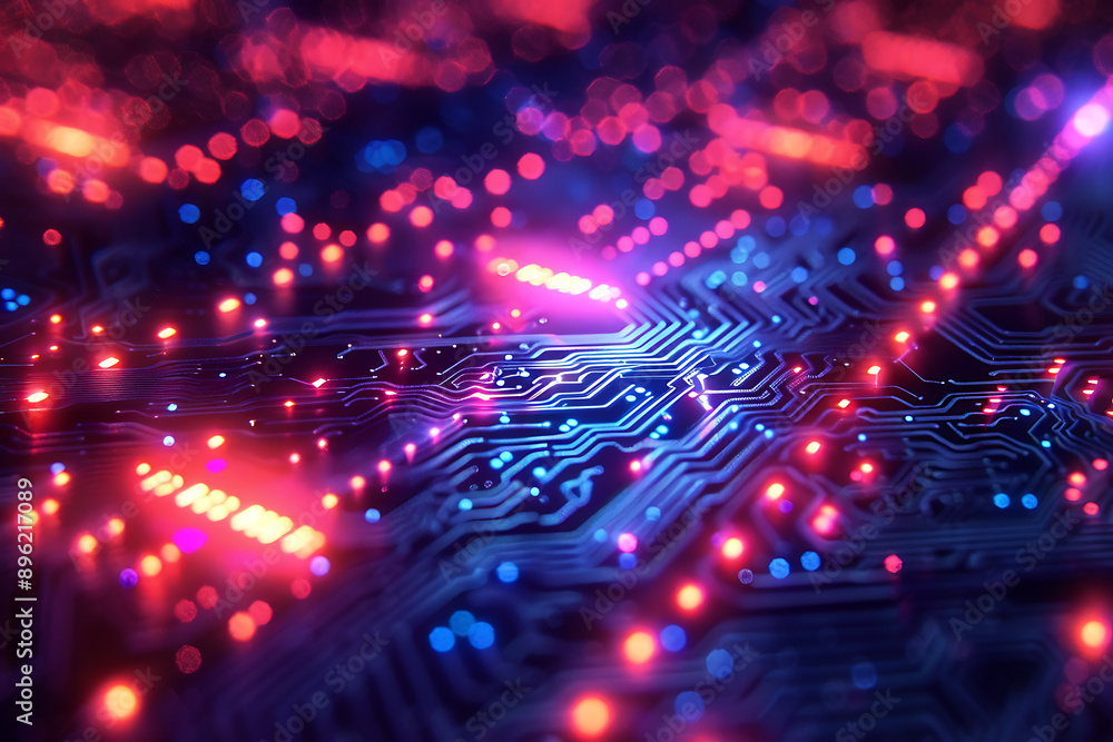 Poster a binary background with dark blue and touches of neon highlights creating a technological and futur