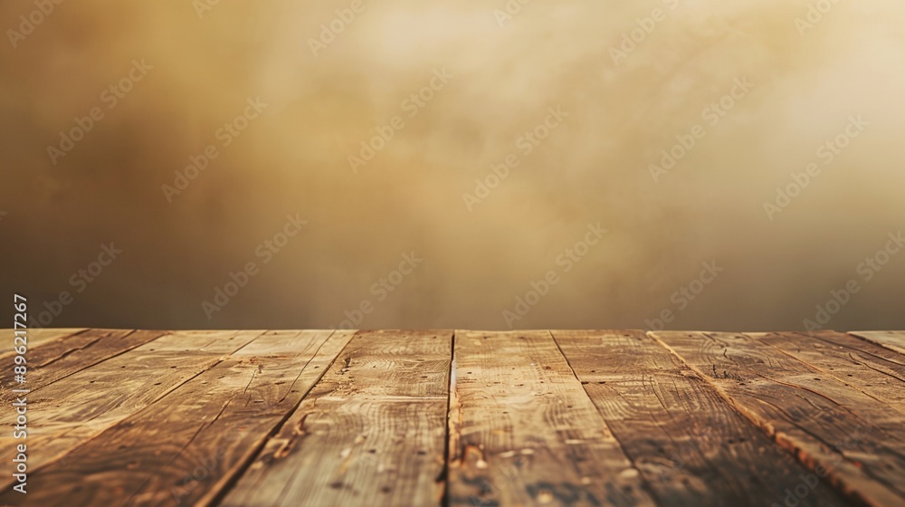 Sticker a wooden table with a blurry background