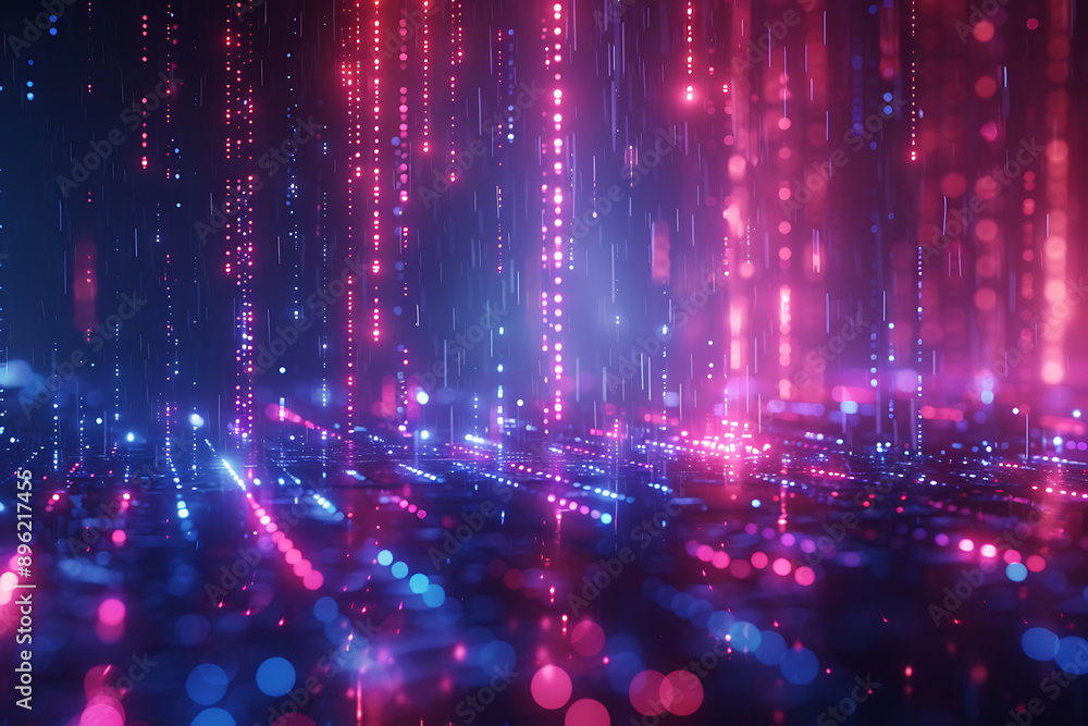 Poster a binary background with dark blue and touches of neon highlights creating a technological and futur