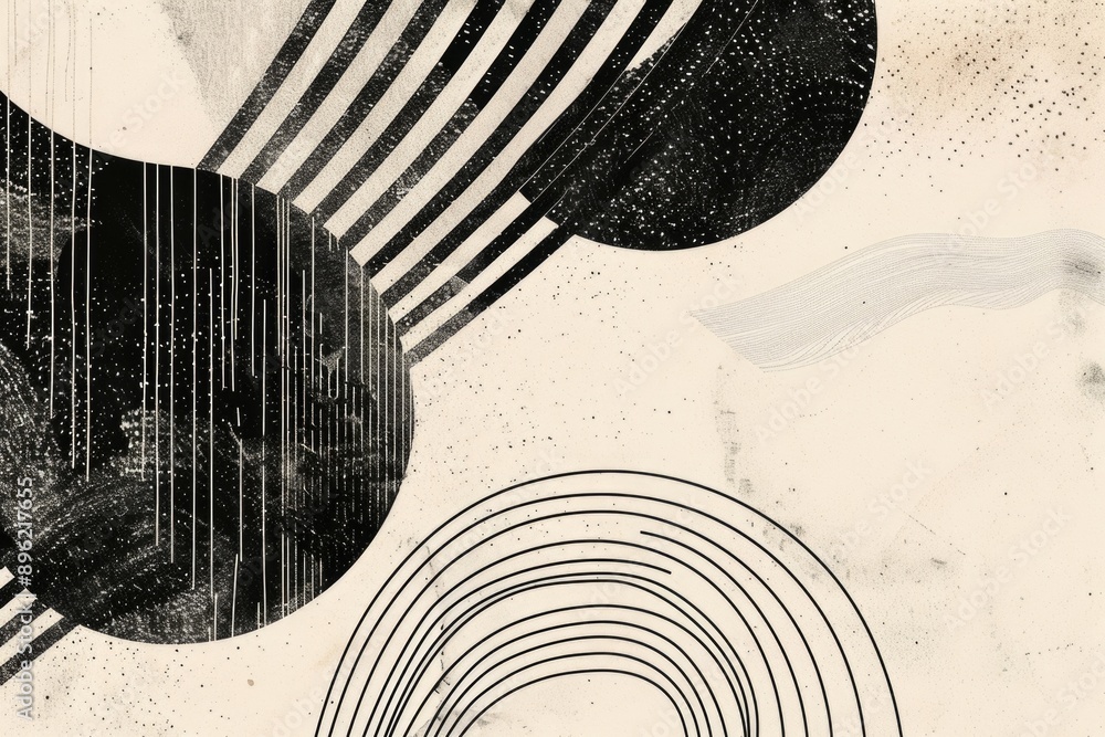 Poster A geometric design featuring interconnected circles and lines in monochromatic colors