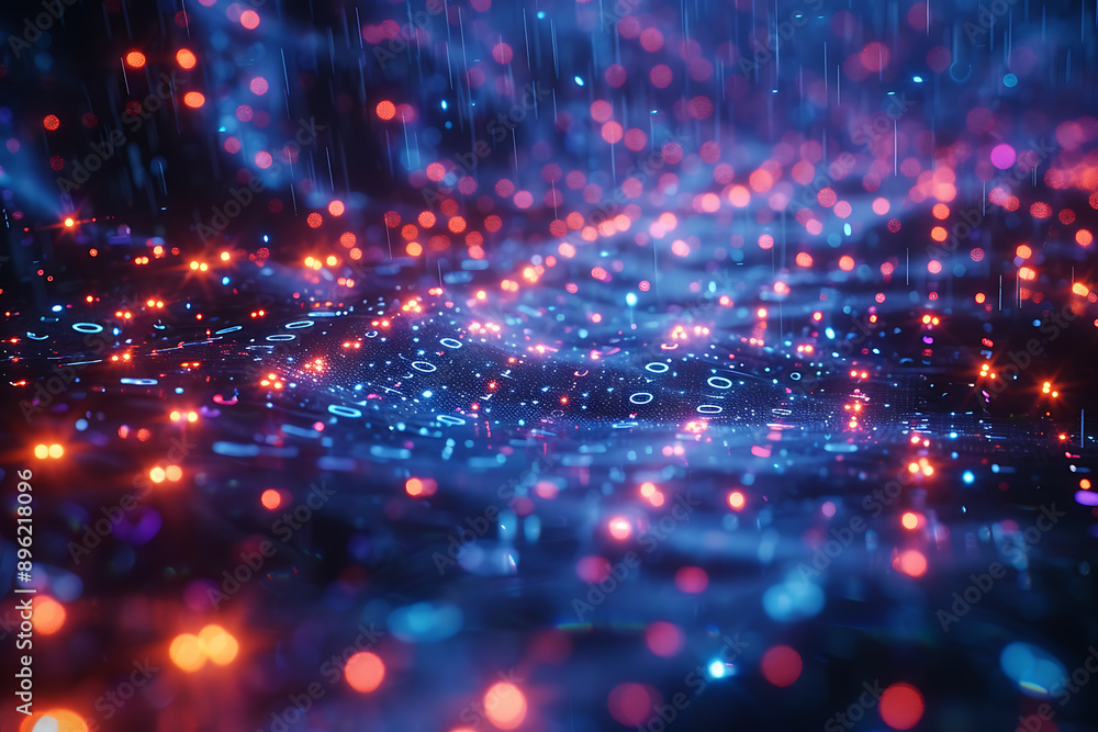 Poster a binary background with dark blue and touches of neon highlights creating a technological and futur