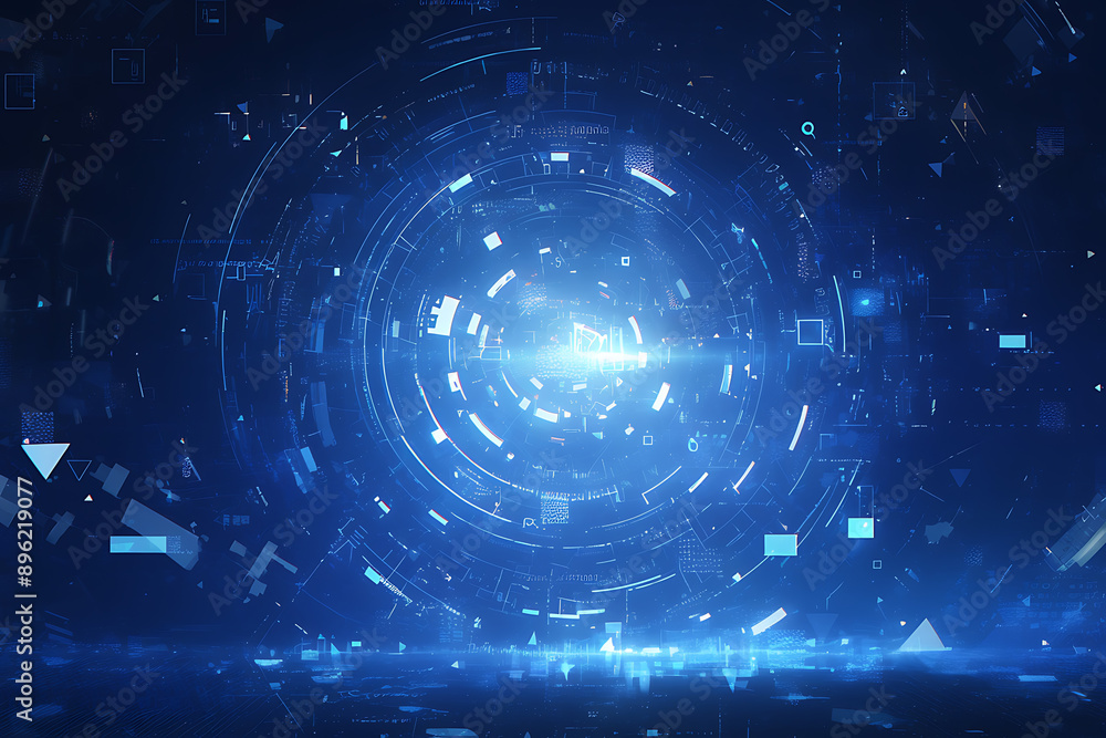 Poster a binary background with dark blue and touches of neon highlights creating a technological and futur