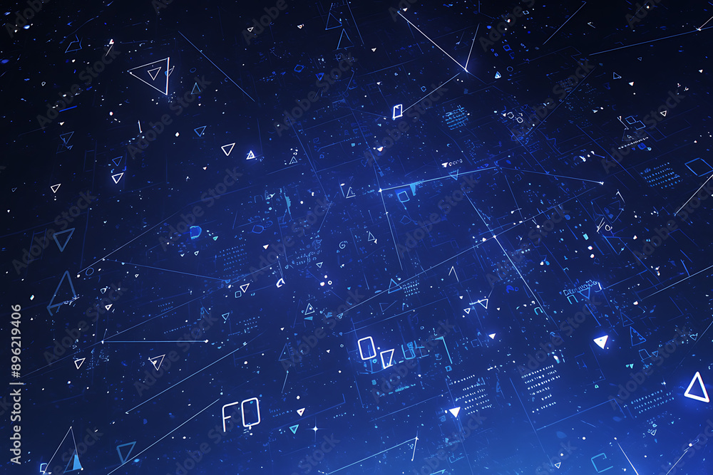 Poster a binary background with dark blue and touches of neon highlights creating a technological and futur