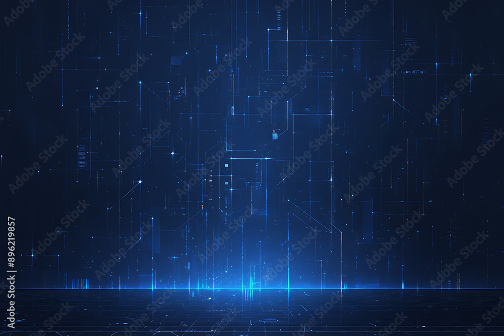 Poster a binary background with dark blue and touches of neon highlights creating a technological and futur