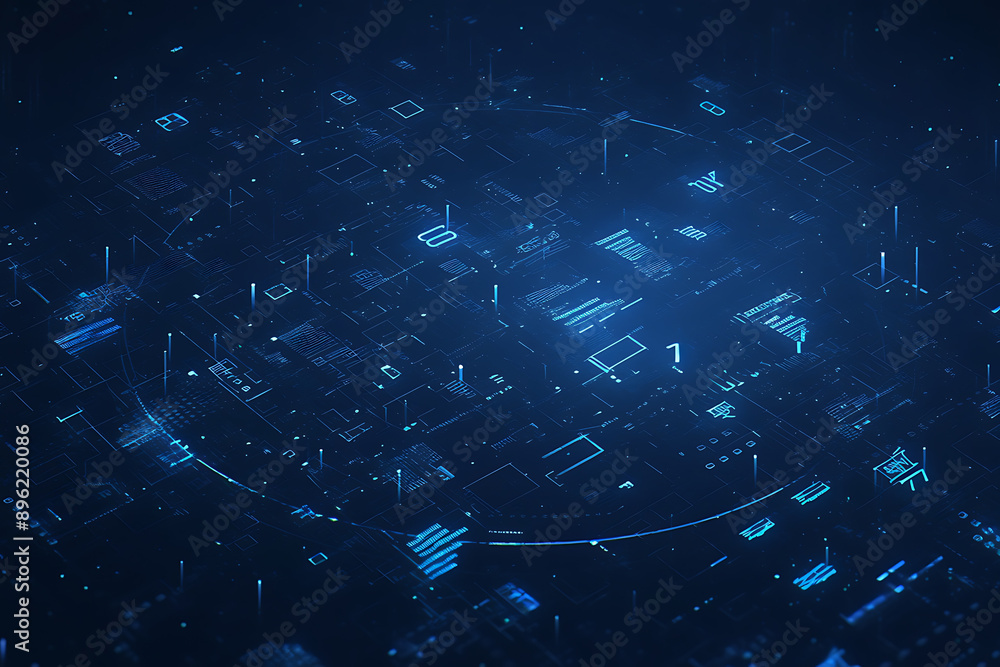Poster a binary background with dark blue and touches of neon highlights creating a technological and futur
