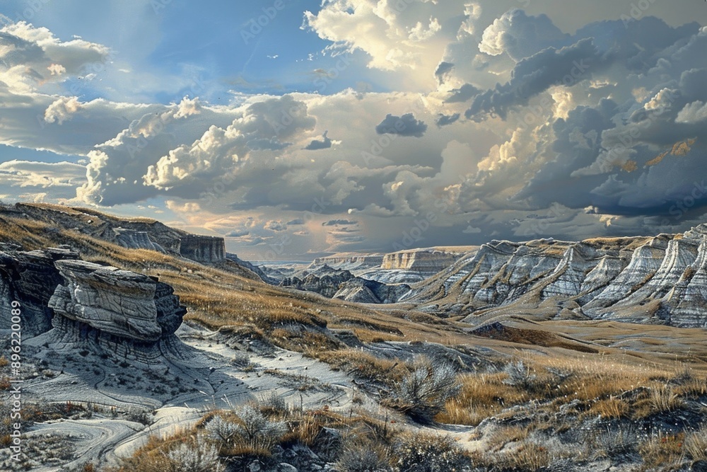 Poster a majestic mountain range with a cloudy sky in the background, suitable for use in travel or nature-