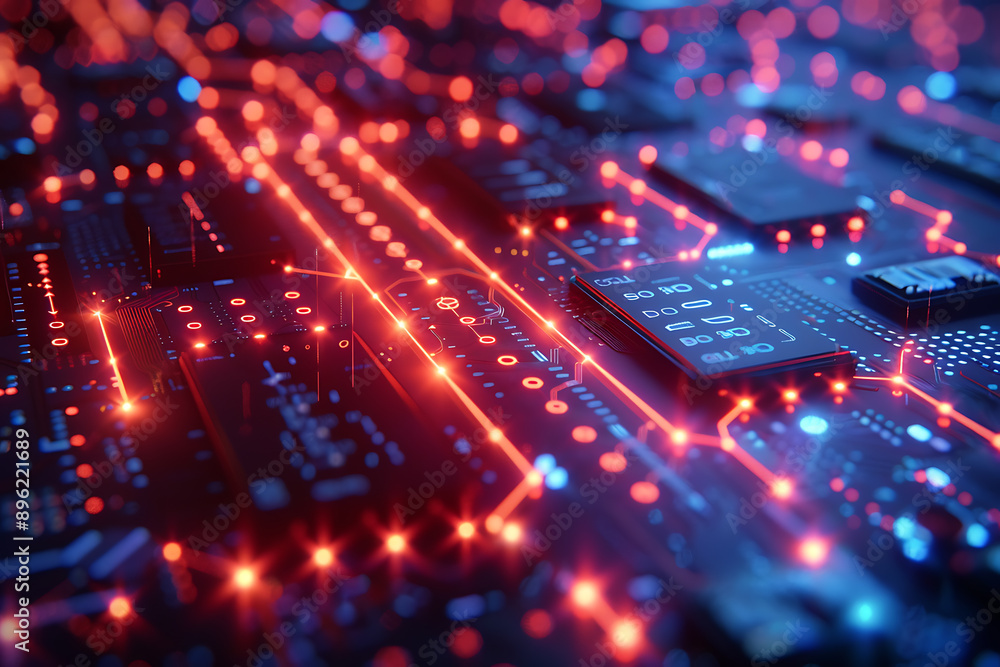 Poster a binary background with dark blue and touches of neon highlights creating a technological and futur