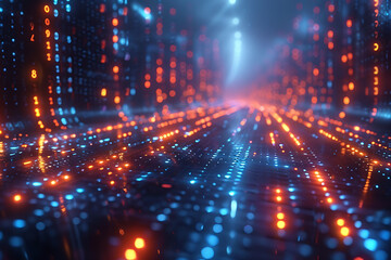 Obraz premium A binary background with dark blue and touches of neon highlights creating a technological and futuristic aesthetic