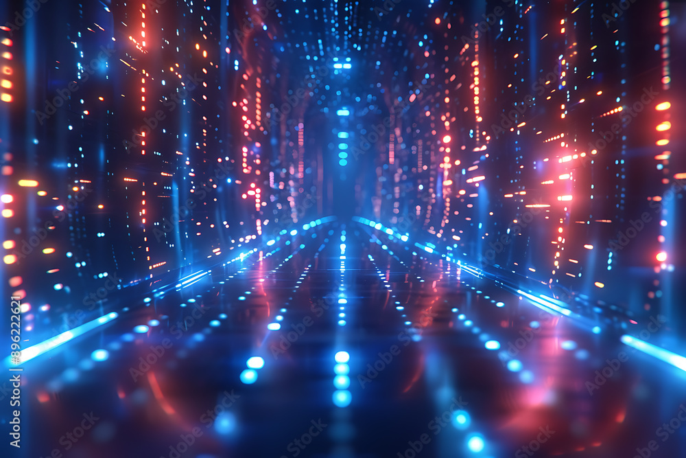 Poster a binary background with dark blue and touches of neon highlights creating a technological and futur