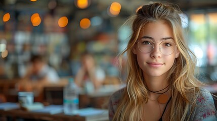Fototapeta premium A realistic photograph, 8K resolution, shot on professional DSLR camera, tack-sharp focus, exquisite detail, high dynamic range of An earnest student participating in a group study session in 