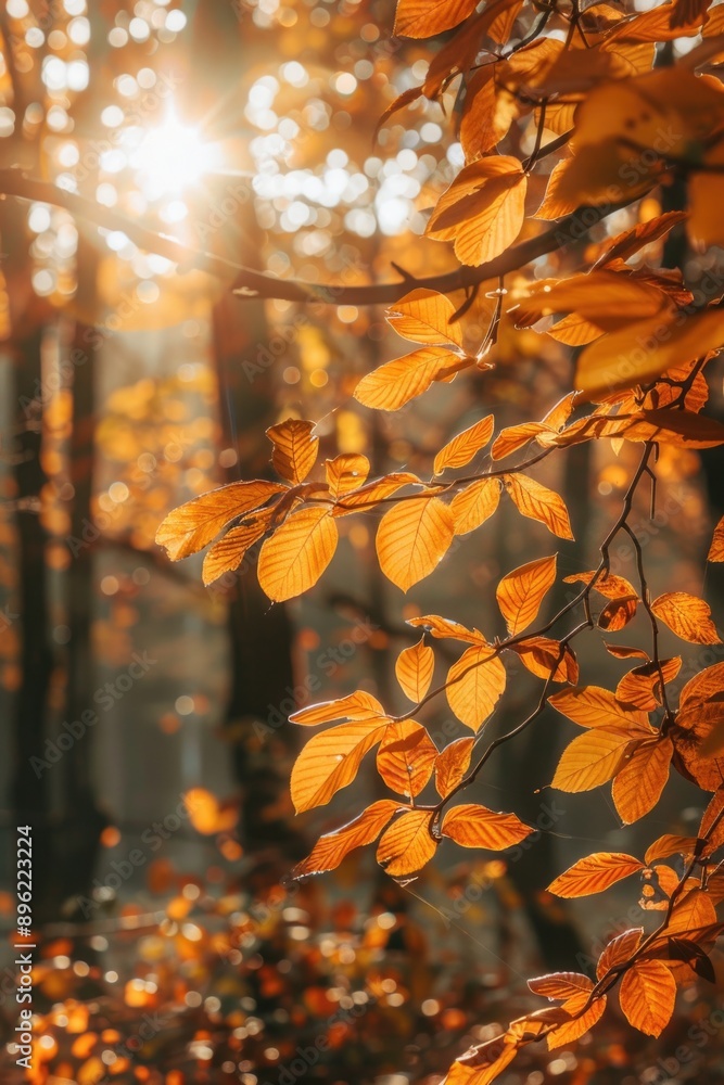 Poster tree leaves illuminated by sunlight with dappled shadows