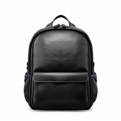 Sleek Black Leather Backpack on White Background. Generative ai.