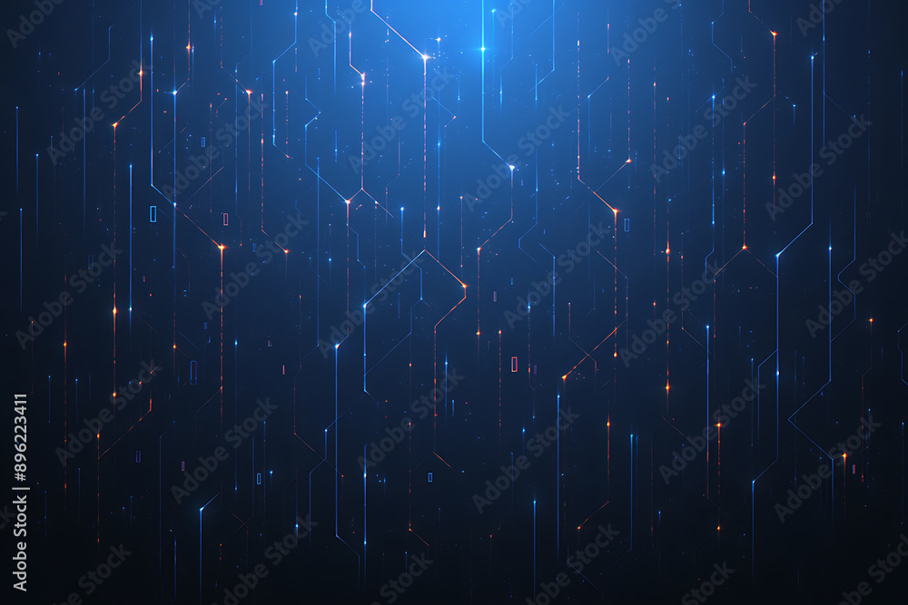 Poster a binary background with dark blue and touches of neon highlights creating a technological and futur
