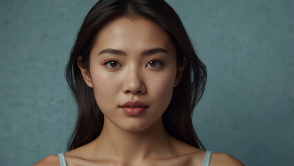 Fototapeta premium Attractive Japanese Chinese Korean asian woman with flawless luminous skin promoting beauty industry care product