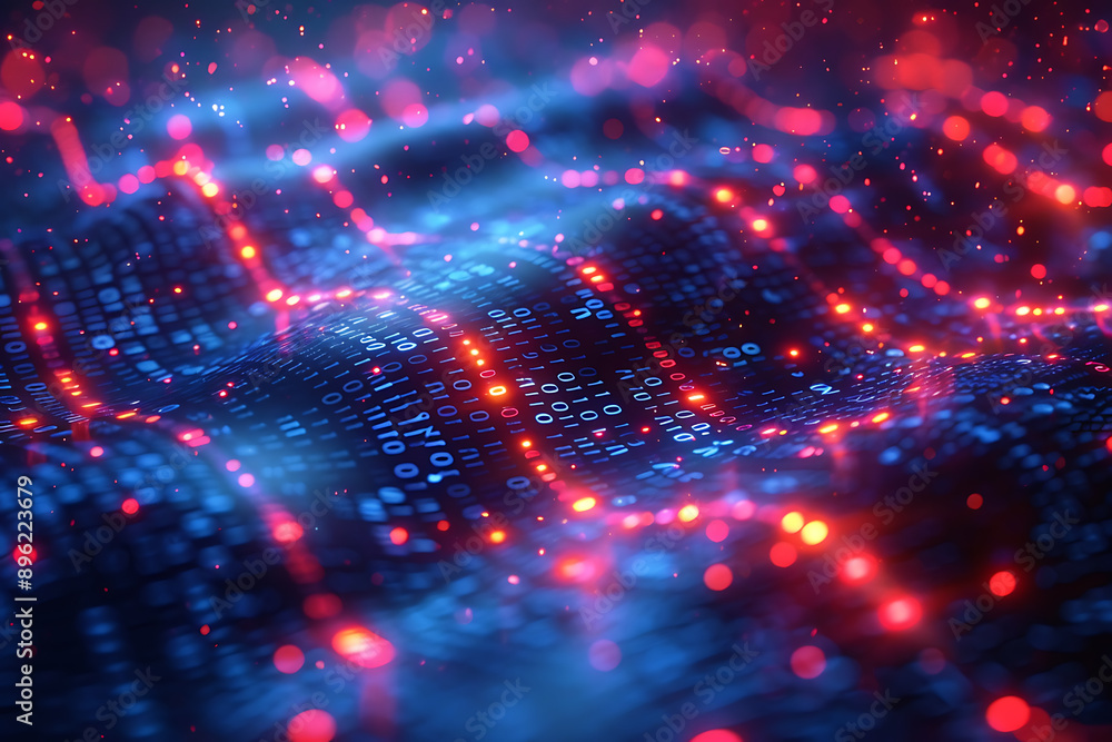 Poster a binary background with dark blue and touches of neon highlights creating a technological and futur