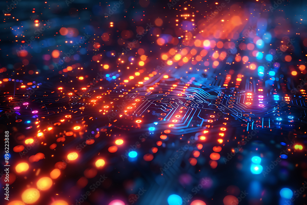 Poster a binary background with dark blue and touches of neon highlights creating a technological and futur