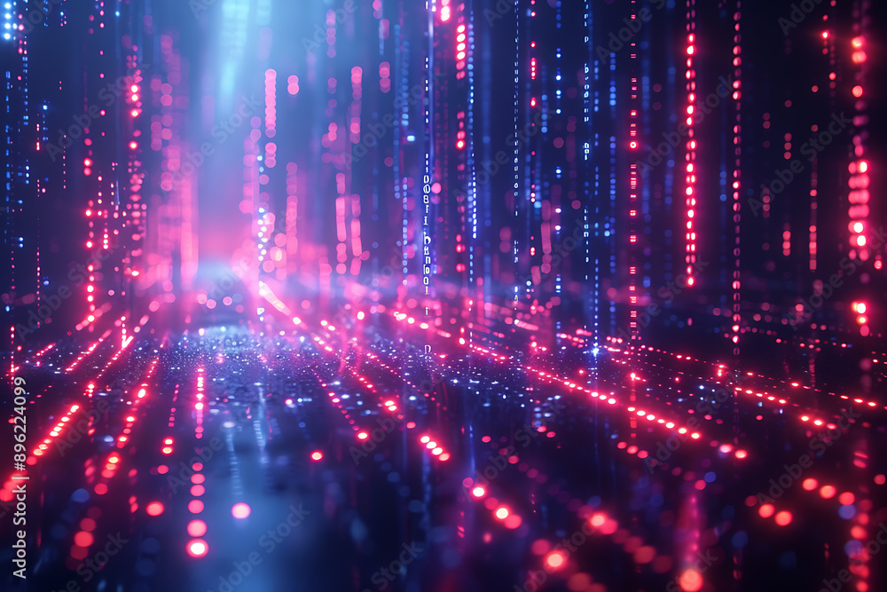Poster a binary background with dark blue and touches of neon highlights creating a technological and futur