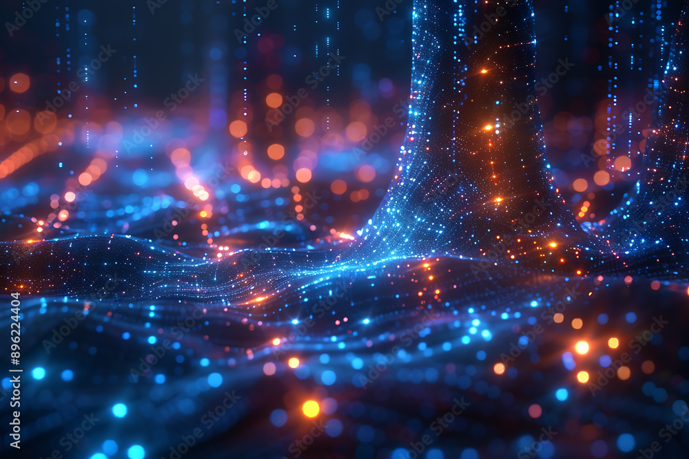 Poster a binary background with dark blue and touches of neon highlights creating a technological and futur