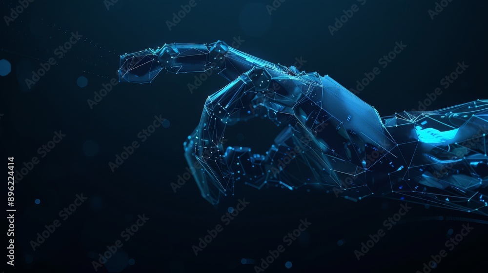 Poster robotic arm with digital connections and futuristic elements in a dark, high-tech setting. perfect f