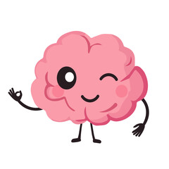 Happy cute brain. Vector cartoon character in flat style isolated on white background.
