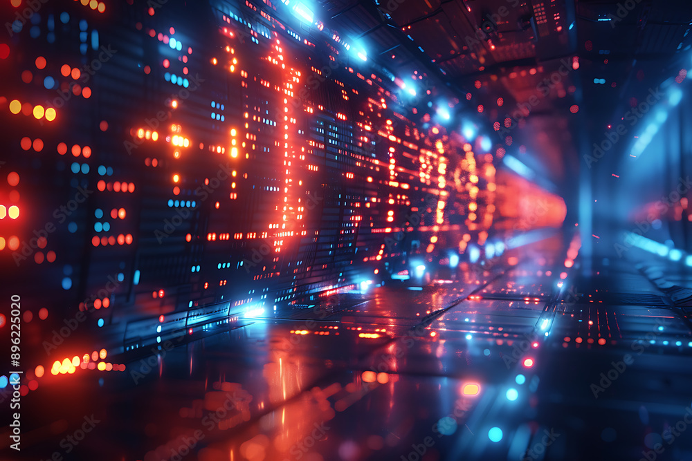 Poster a binary background with dark blue and touches of neon highlights creating a technological and futur