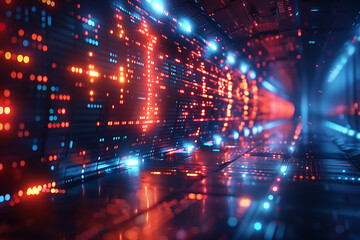 Fototapeta premium A binary background with dark blue and touches of neon highlights creating a technological and futuristic aesthetic