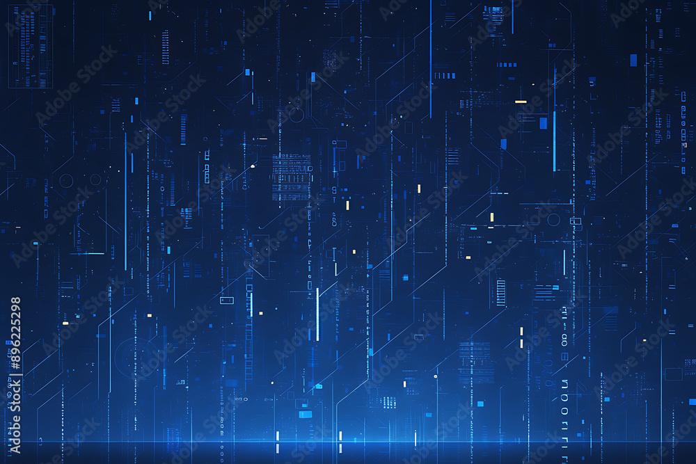 Poster a binary background with dark blue and touches of neon highlights creating a technological and futur